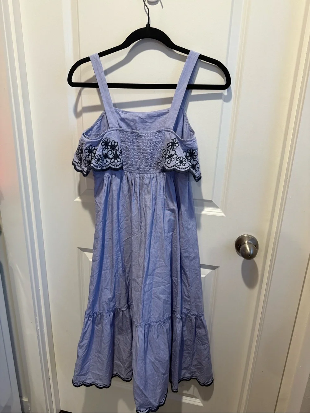 Kate Spade New York Blue Cotton Embroidered Ruffle Midi XS